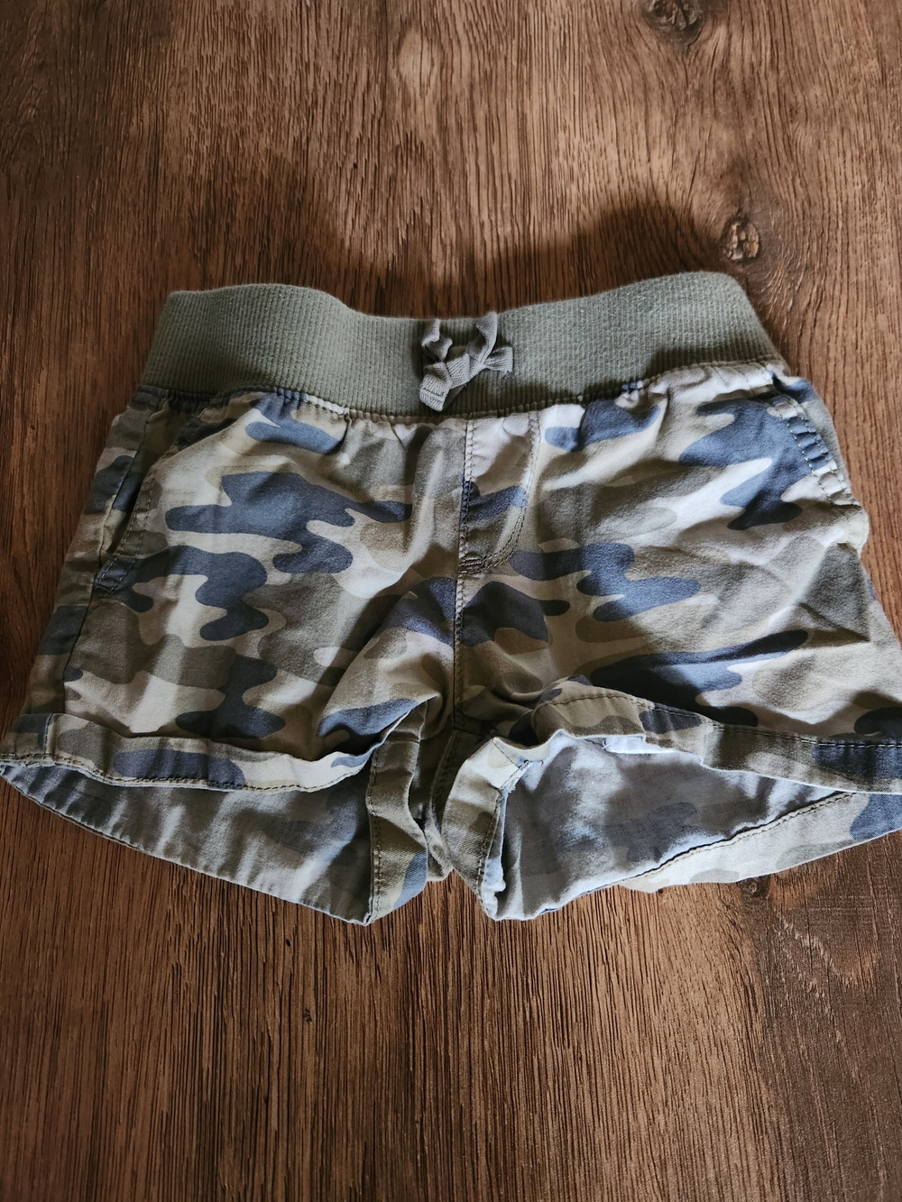 Kids Camo Drawstring Waist Shorts - Olive